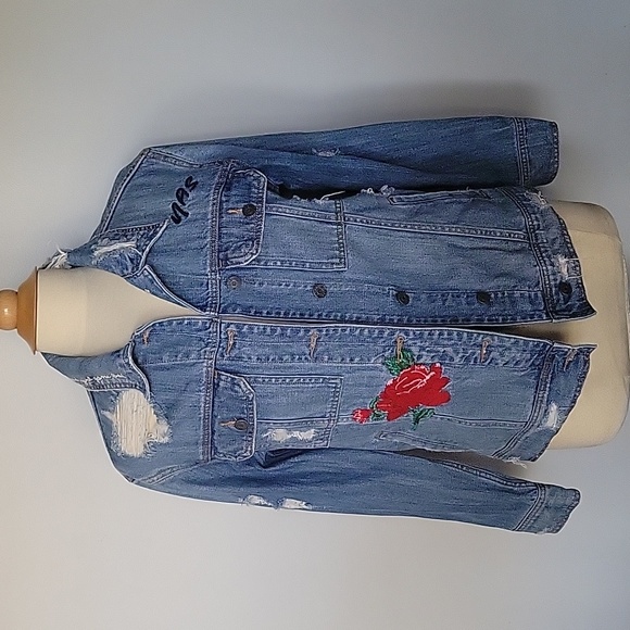 Hidden Jeans Embroidered Oversized Jean Jacket SZ XS - Picture 2 of 10